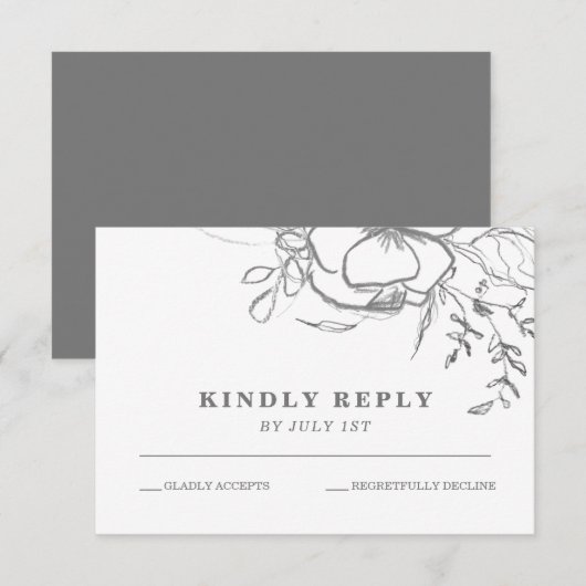 Bloem wit en grijs bloem bruiloft RSVP kaartje (Voorkant / Achterkant)