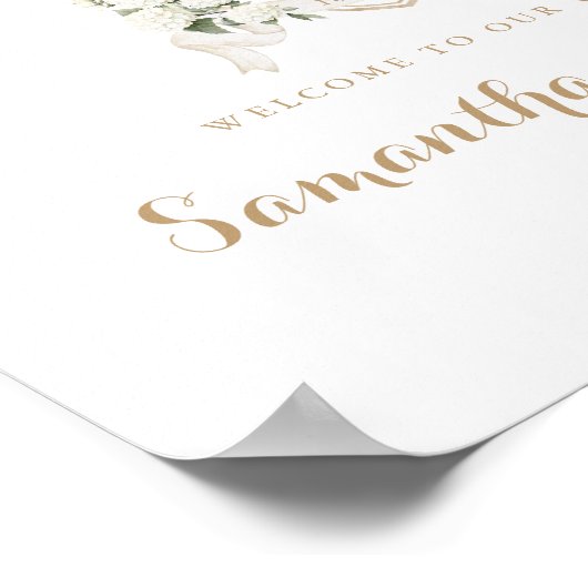 Bloem Wit Hydrangea Crest Monogram Welkom Bord Poster (Hoek)