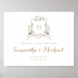 Bloem Wit Hydrangea Crest Monogram Welkom Bord Poster