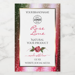 Bloem Wit Productlabel Groen Roze Glitter Logo Voedselcontainer Etiket