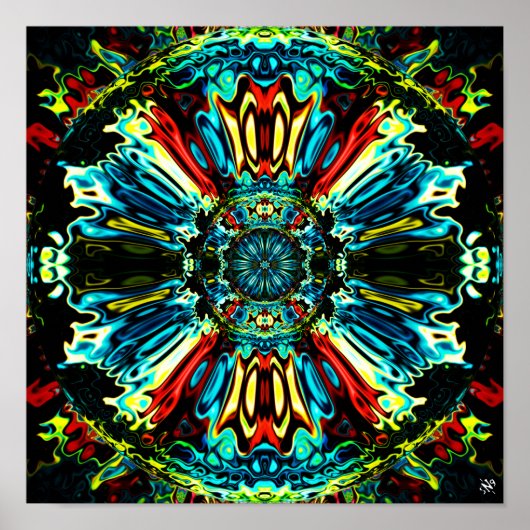 Bloem X v1 - kleurrijke patronen pareidolia Poster (Voorkant)