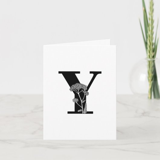 Bloem Y-monogram op witte notitiekaart (Voorkant)