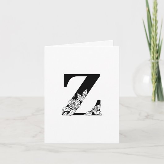 Bloem Z-monogram op witte notitiekaart (Voorkant)