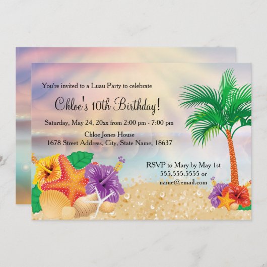 Bloem Zeester Luau Verjaardagsfeest Uitnodiging (Voorkant / Achterkant)