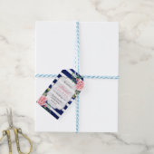 Bloem Zilver Marine Strepen Bruidsfeest Dank Je Cadeaulabel (Met Touw)
