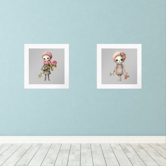 Bloem Zombies | eigenzinnige poppen Muurkunst Sets (Houten vloer)