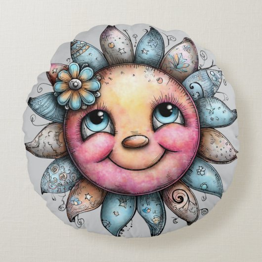Bloem Zon Rond Kussen (Voorkant)