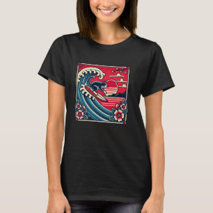 Bloem Zonsondergang Japanse Golf Kunst Surfen Lief T-shirt