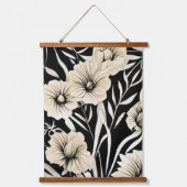 Bloem Zwart en Beige Art Hangend Wandkleed (Voorkant)