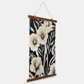 Bloem Zwart en Beige Art Hangend Wandkleed (Gebogen)