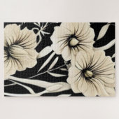 Bloem Zwart en Beige Art Legpuzzel (Horizontaal)