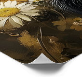 Bloem zwart kattenprint, weidekat vintage poster (Hoek)
