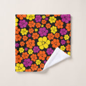 Bloem - zwart, roze, Oranje en geel Bad Handdoek (Wasdoekje)