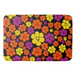 Bloem - zwart, roze, Oranje en geel Badmat