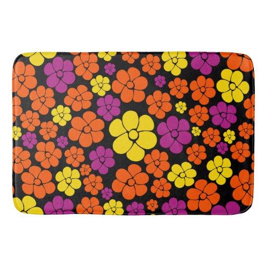 Bloem - zwart, roze, Oranje en geel Badmat (Voorkant)