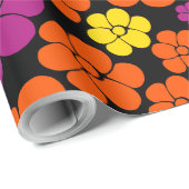 Bloem - zwart, roze, Oranje en geel Cadeaupapier (Rol Hoek)