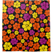 Bloem - zwart, roze, Oranje en geel Douchegordijn (Voorkant)