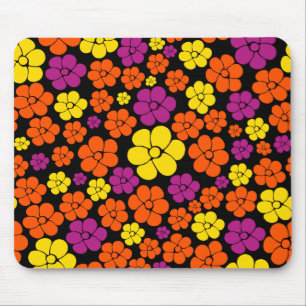 Bloem - zwart, roze, Oranje en geel Muismat