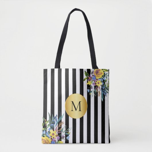 Bloem Zwart Wit Goud Elegant Huwelijksfeest Gift Tote Bag (Voorkant)