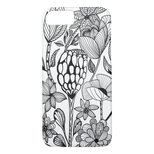 Bloem, zwart-wit lijnkunst Case-Mate iPhone case (Achterkant)