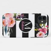 Bloem - Zwart & Witte Strepen Monogram Case-Mate iPhone Case (Achterkant (horizontaal))