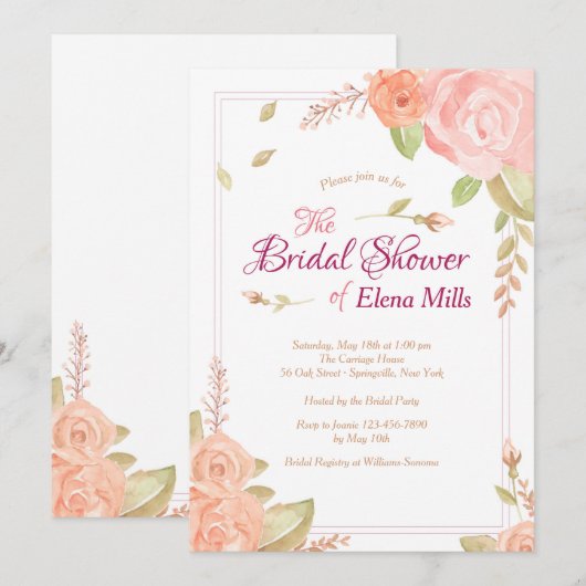 Bloemaccenten bruids douche uitnodiging (Voorkant / Achterkant)