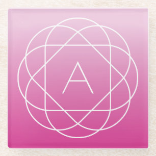 Bloemachtig geometrisch monogram   Roze gearceerde Glazen Onderzetter