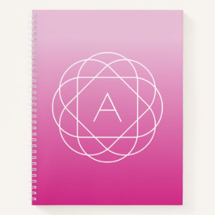Bloemachtig geometrisch monogram Roze gearceerde Notitieboek