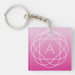 Bloemachtig geometrisch monogram roze gearceerde sleutelhanger