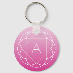 Bloemachtig geometrisch monogram Roze gearceerde Sleutelhanger
