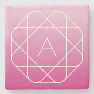 Bloemachtig geometrisch monogram   Roze gearceerde Stenen Onderzetter