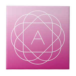 Bloemachtig geometrisch monogram Roze gearceerde Tegeltje