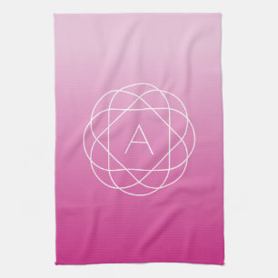 Bloemachtig geometrisch monogram roze gearceerde theedoek