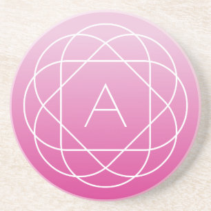Bloemachtig geometrisch monogram   roze gearceerde zandsteen onderzetter