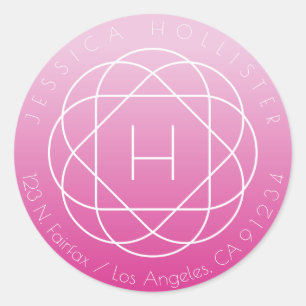 Bloemachtig monogram Roze gearceerde retouradres Ronde Sticker