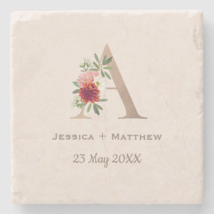Bloemalfabet Bruiloft Monogram letter A Stenen Onderzetter