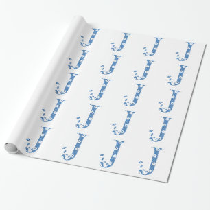 bloemalfabet J (blauw en stip) Cadeaupapier