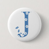 bloemalfabet J (blauw en stip) Ronde Button 5,7 Cm (Voorkant)