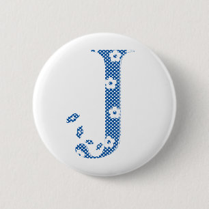 bloemalfabet J (blauw en stip) Ronde Button 5,7 Cm
