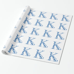 bloemalfabet K (blauw en stip) Cadeaupapier