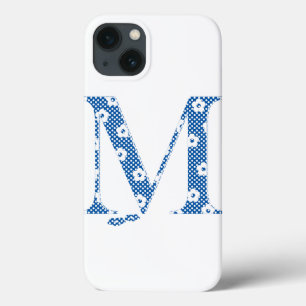 bloemalfabet M (blauw en stip) iPhone 13 Hoesje