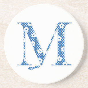 bloemalfabet M (blauw en stip) Zandsteen Onderzetter