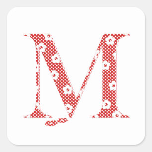 bloemalfabet M (rood en stip) Sticker