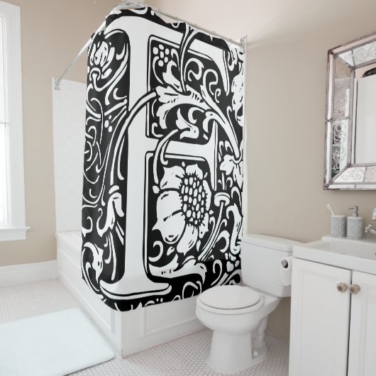 Bloemalfabet monogram letter F Douchegordijn (In situ)