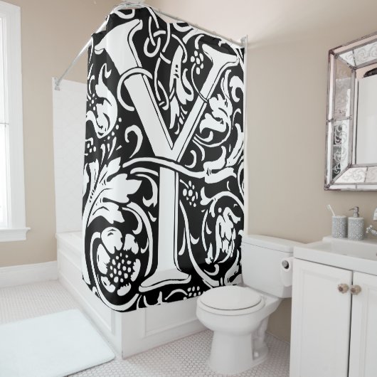 Bloemalfabet monogram letter Y Douchegordijn (In situ)