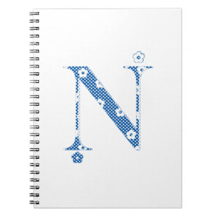 bloemalfabet N (blauw en stip) Notitieboek
