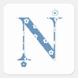 bloemalfabet N (blauw en stip) Sticker