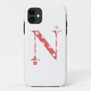 bloemalfabet N (rood en stip) iPhone 11 Hoesje