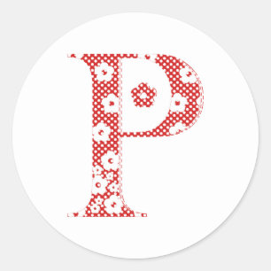 bloemalfabet P (rood en stip) Ronde Sticker