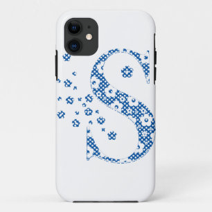 bloemalfabet S (blauw en stip) iPhone 11 Hoesje